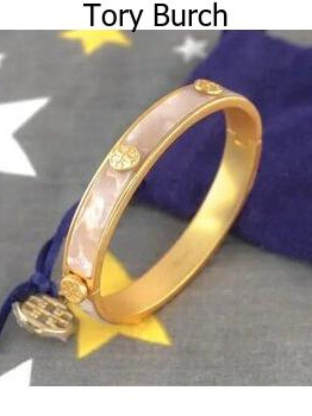 Tory Burch Miller Semiprecious Miller Hinge Bangle Bracelet in Mother of Pearl